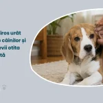 Proprietar verificând urechea unui câine cu urechi căzute, ca parte din rutina de igienă